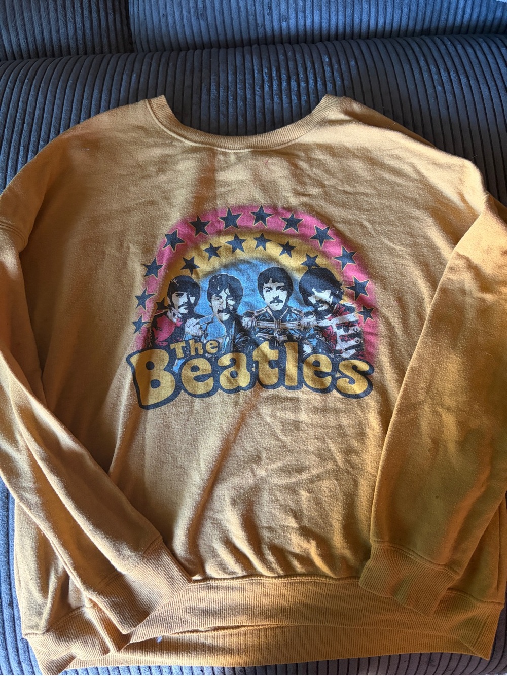 The Beatles Mustard Yellow Graphic Crewneck Sweater